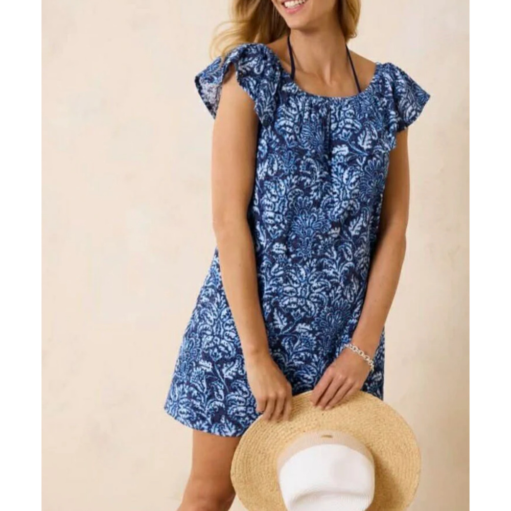 Tommy Bahama Harbour Eyelet Coverup Dress Size Small Blue Pockets Beach Vacation